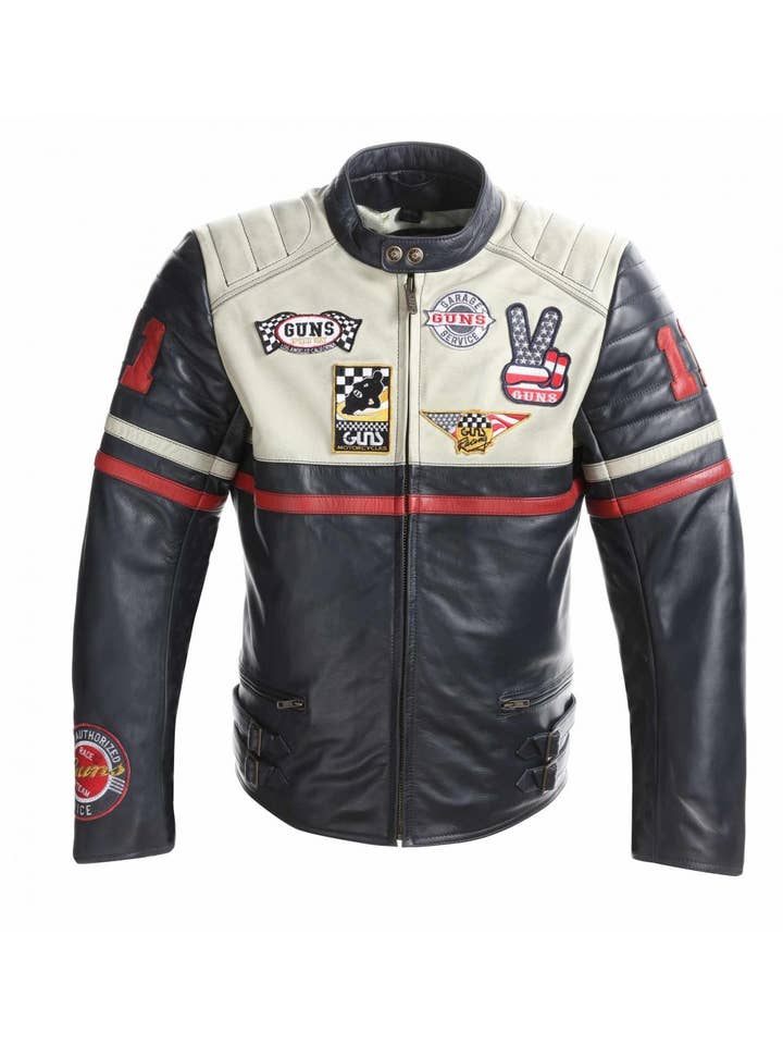 Jaqueta de motocicleta em pele genuína SERVICE por atacado de Guns