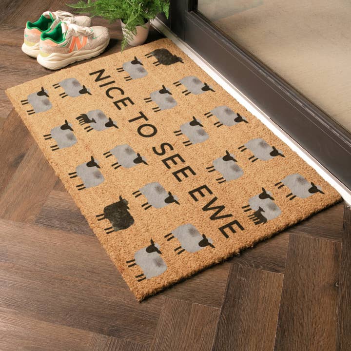 Nice To See Ewe Sheep Coir Doormat (90 x 60cm) for wholesale by Artsy Mats