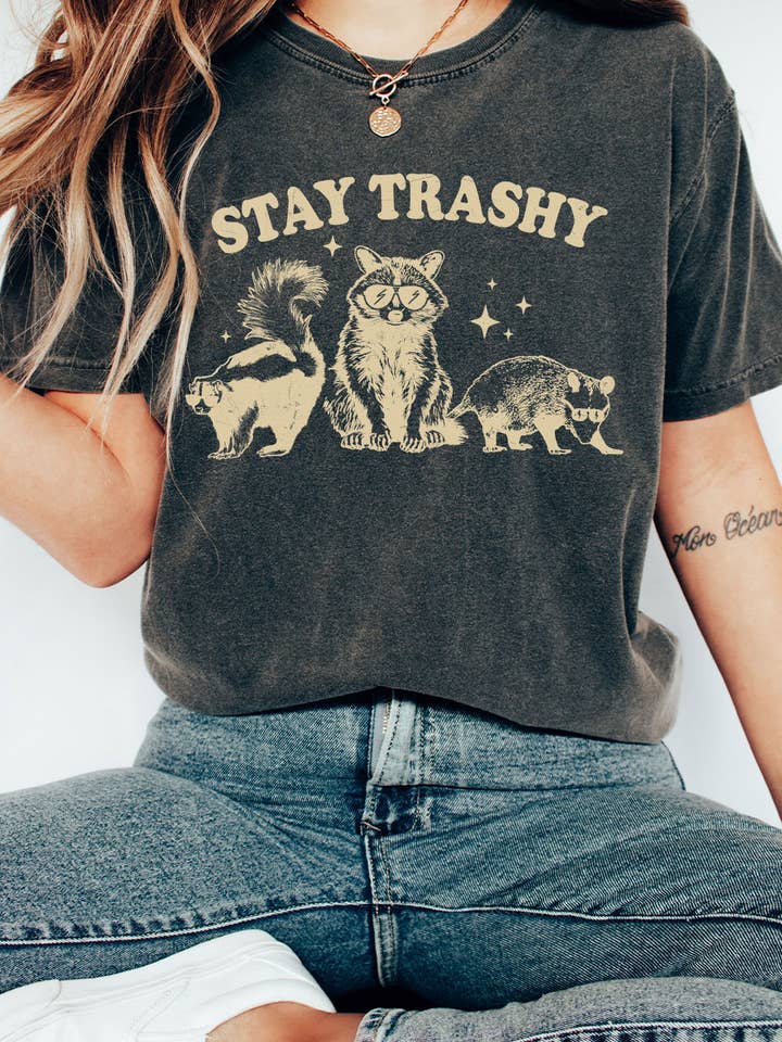 Kissed Apparel - Wholesale Screen Printed T-Shirt - Women's - Stay Trashy Racoon Comfort Colors Tee 4
