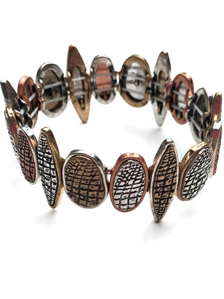 Antique Mixed Metals Embossed Snakeskin Bracelet for wholesale by Juniper Wish