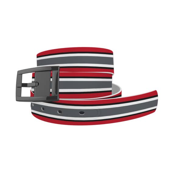 Red Black Grey Stripe Belt with Black Chrome Buckle Combo for wholesale by C4 Belts & Accessories