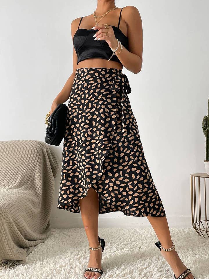 Casual Versatility Polka-Dot Print Split Skirt for wholesale by HIDDENBRAND