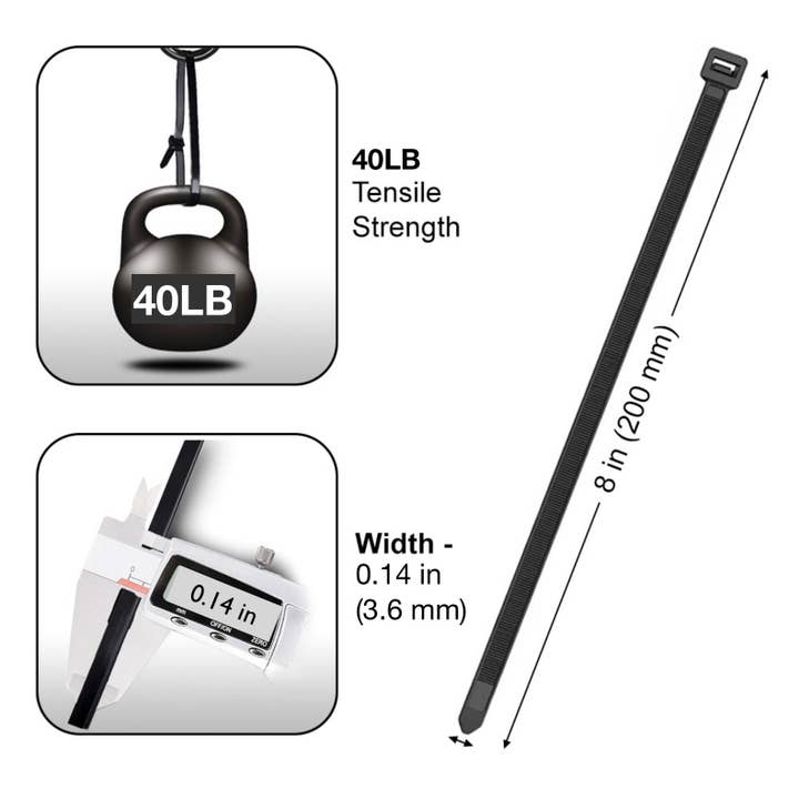 Cable Zip Ties 8inch 40lbs Black 100pc for wholesale by UNITED CSS LLC