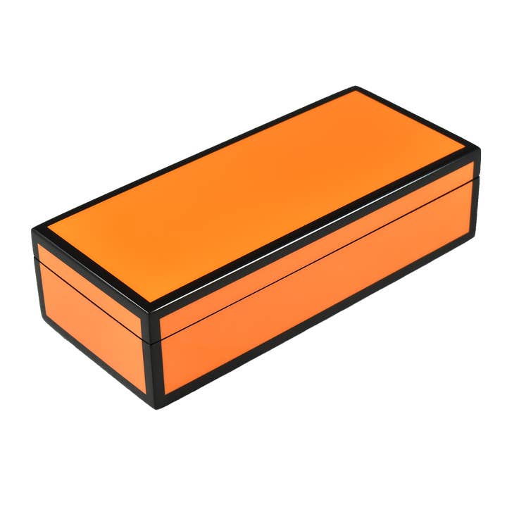 Pacific Connections – wholesale Pencil holder – Orange with Black Trim Lacquer Decorative Pencil Box