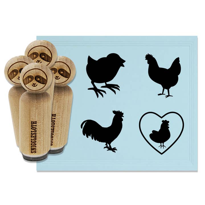 Chicken Rooster Baby Chick Egg Silhouette Rubber Stamp Set for Stamping Crafting Planners for wholesale by Sniggle Sloth
