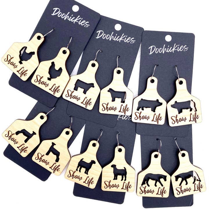 Doohickies - Wholesale Dangle Earrings - 2.25" Show Life Tags -Western Earrings