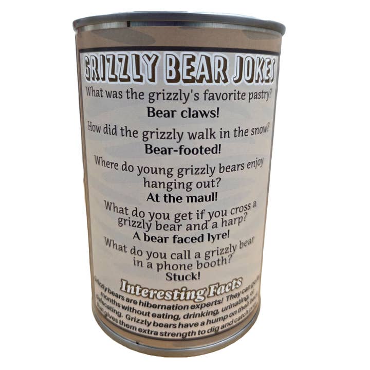 Canned Gifts – wholesale Stuffed/plush toy – Kids & baby – Monarch the Canned Grizzly Bear | Plush Animal Can w/Jokes1