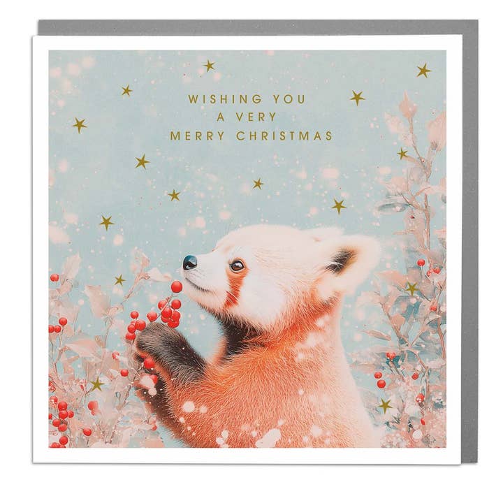 Red Panda - Merry Christmas Card by Lola Design for wholesale by Lola Design Ltd