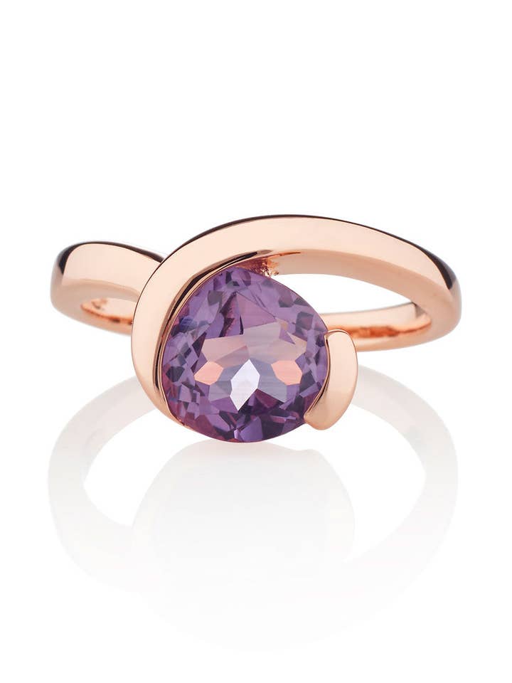 Anel sensual em ouro rosa com ametista por atacado de Manja