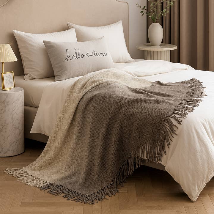 Fennco Styles - Wholesale Throw Blanket - Grey Ombre Gradient Textured Throw Blanket - 50"W x 60"L 1