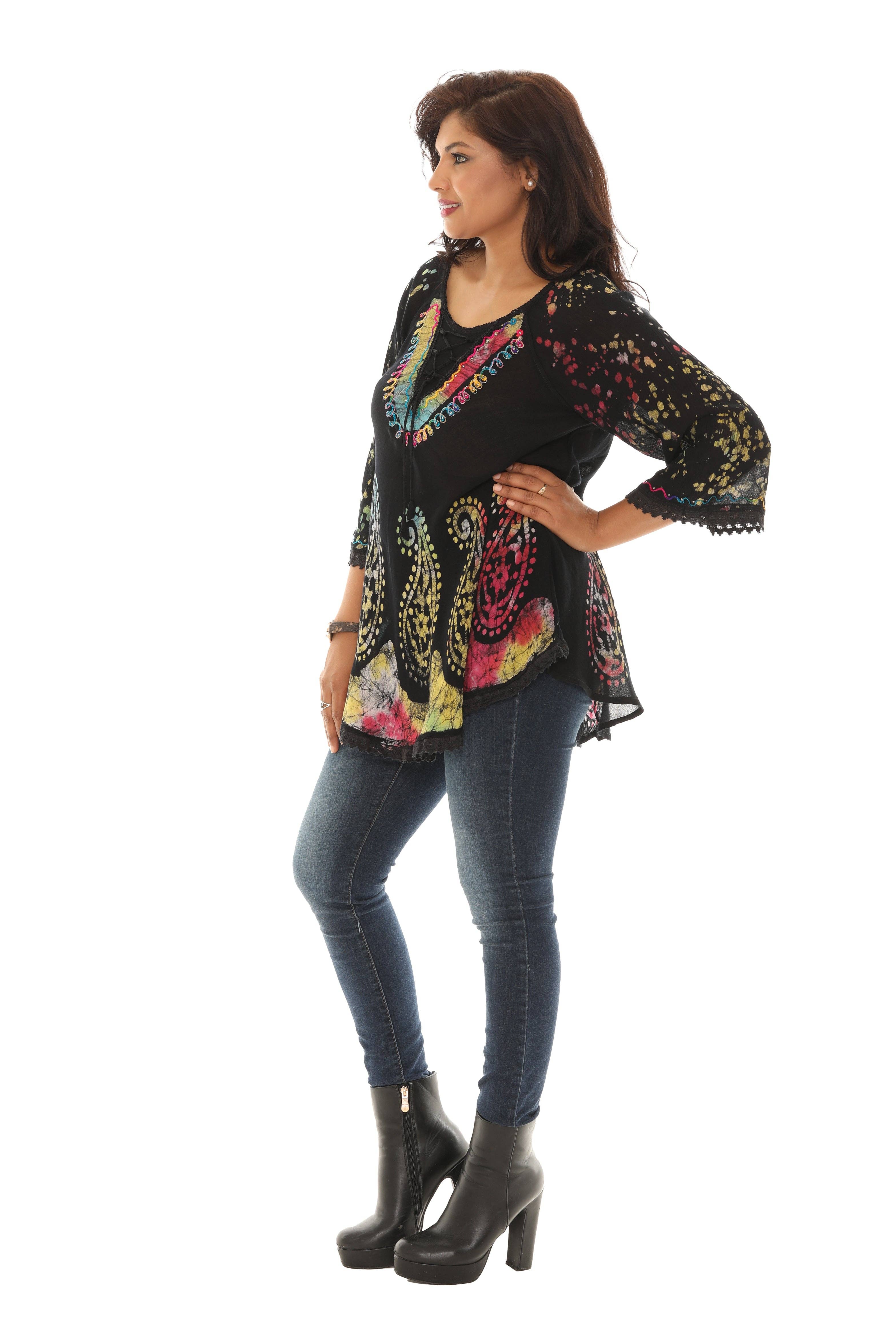 Shoreline Wear. INC – wholesale Tunic – Women’s – Bold Paisley Pattern Rainbow Tie Dye Rayon Tunic2