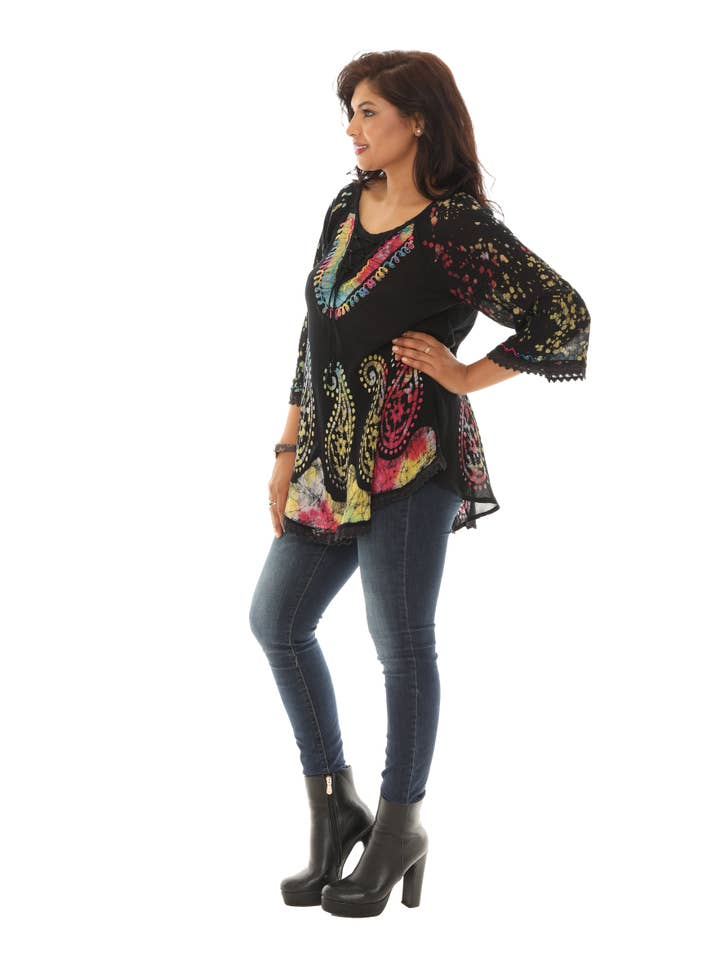 Shoreline Wear. INC – wholesale Tunic – Women’s – Bold Paisley Pattern Rainbow Tie Dye Rayon Tunic2