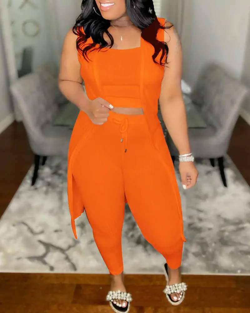 Fashion Combination - Wholesale Top & Pant Set (NOT Loungewear) - Women's - Solid Color Ribbed Knit Two-Piece Set for Women2