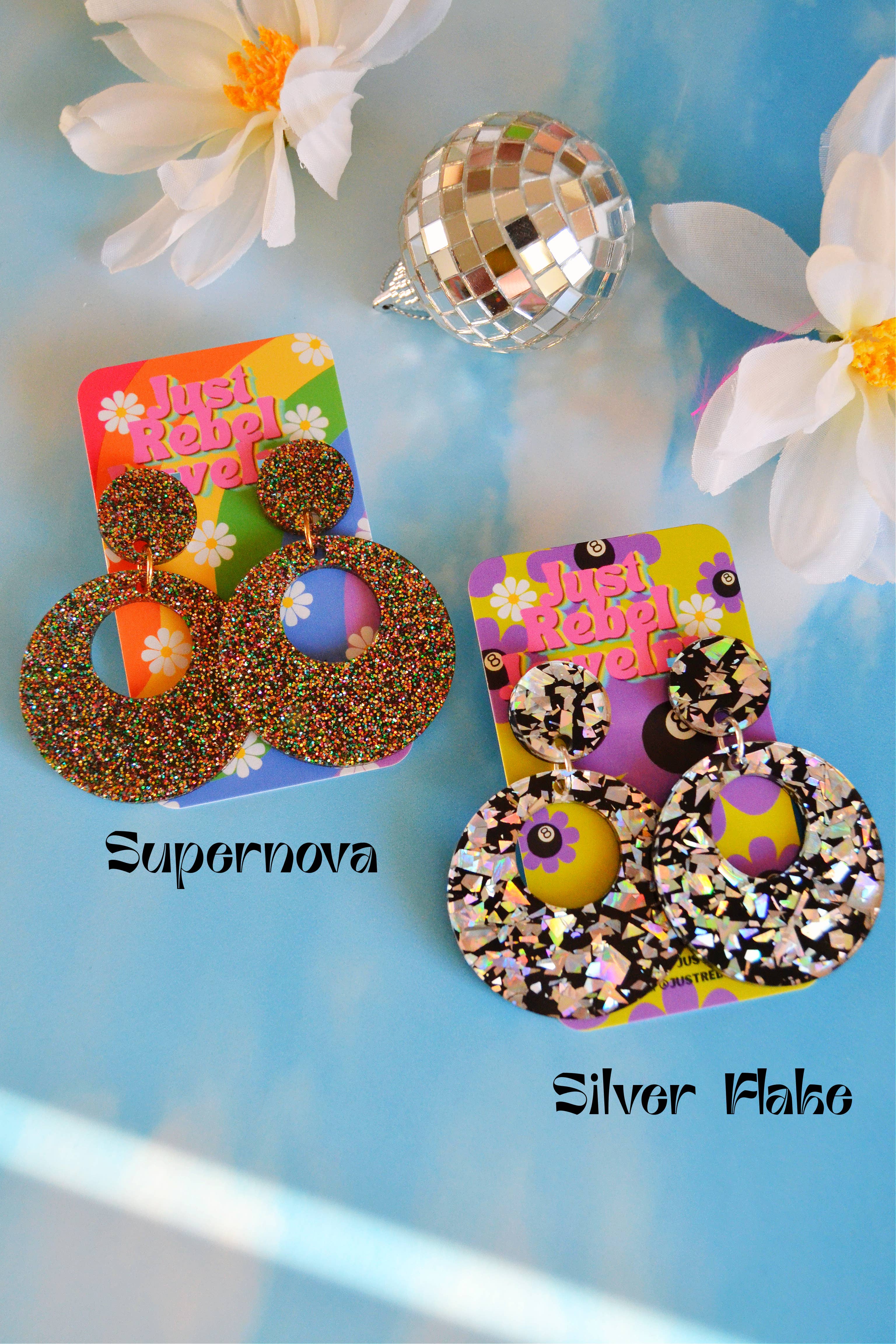 Rebel Disco Designs - Wholesale Hoop Earrings - Acrylic Retro Glittery Go-Go Mod Circle Hoop Earrings1