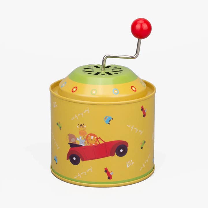 Tin Barrel Hand Crank Music Box - Car Theme for wholesale by giftland