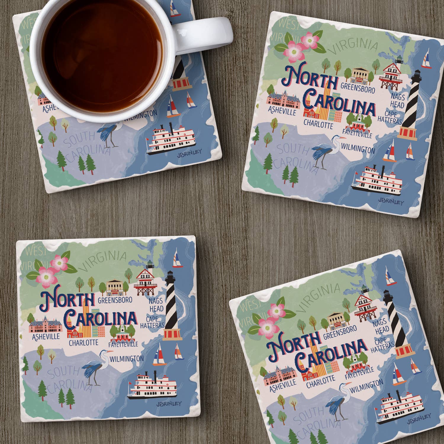 CounterArt/Highland Home/Thirstystone - Wholesale Coasters - North Carolina Attractions Absorbent Stone Coaster 4 Pack4