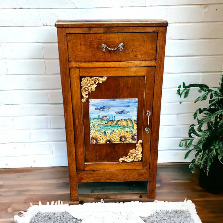 Antique italian cabinet, furniture with ceramic tile, ooak per la vendita all'ingrosso da parte di Bottega Krua