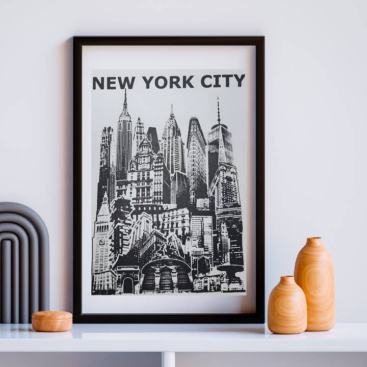 NYC, NY Skyline Screen Printed Poster for wholesale by Gladiator Art & Apparel