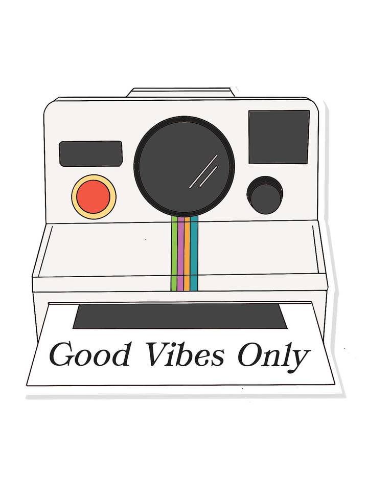 Retro Polaroid Camera "Good Vibes Only" Vinyl Sticker for wholesale by Maddon and Co
