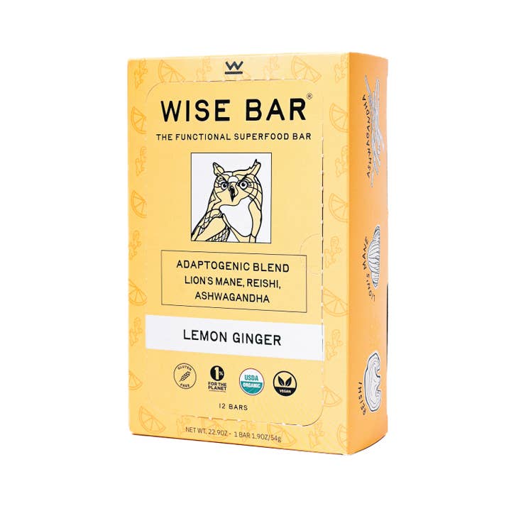 Wise Bar - Wholesale Snackreep - Lemon Ginger Adaptogen Mushroom Nutrition Bar (12 repen)5