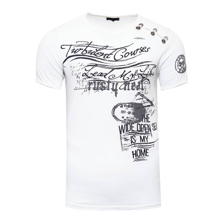 Camiseta con botones cuello redondo estampado lavado al aceite 194 para venta al por mayor de Rusty Neal