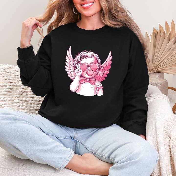 Cupid with Sunglasses Sweatshirt for wholesale by Ink Attic Wholesale