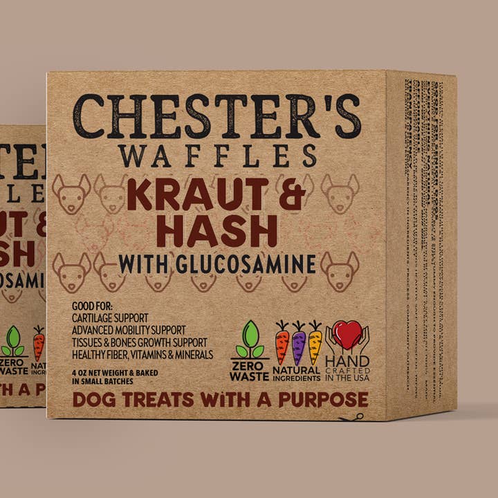 CHESTER'S KRAUT AND HASH DOG TREAT WAFFLES FOR MOBILITY for wholesale by Chester's Dog Treats, LLC