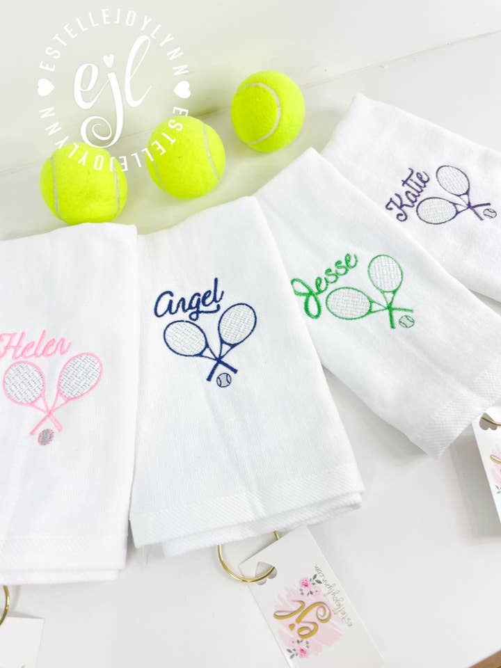 Custom Sports Tennis Towels with Gold Grommet and Clip for wholesale by EstelleJoyLynn, LLC