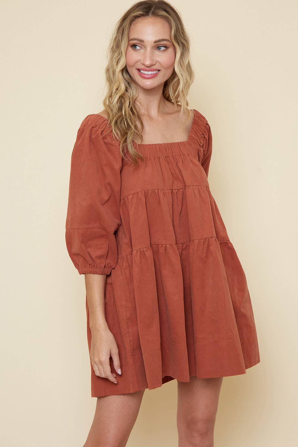 Saints & Hearts - Vente Robe – femme - SID2340A ROBE BABYDOLL OCCIDENTALE À COL CARRÉ OLIVE AVEC POCHES7