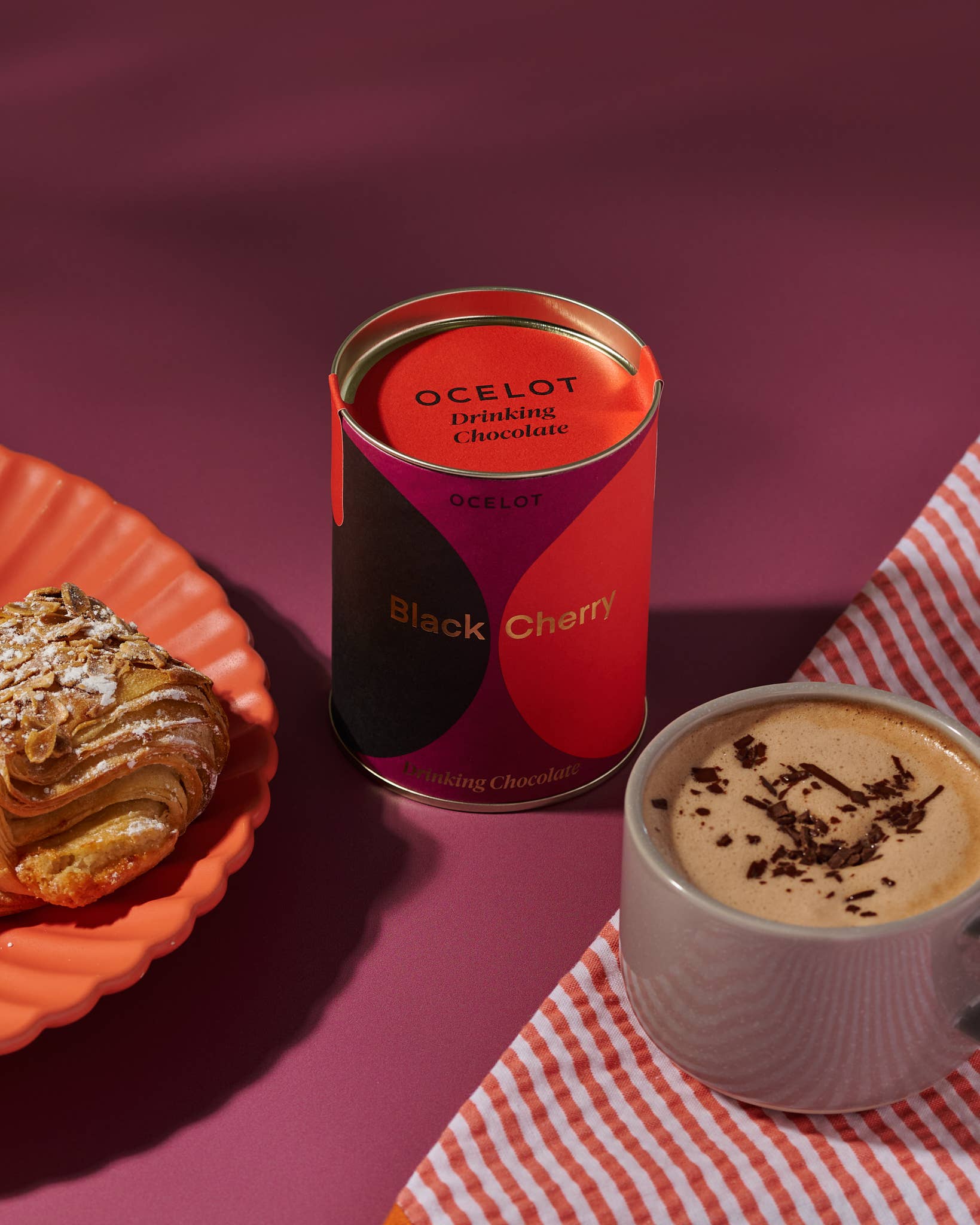 Ocelot Chocolate – wholesale Hot cocoa mix/kit – Black Cherry drinking choc - Organic dark choc flakes, 200g3