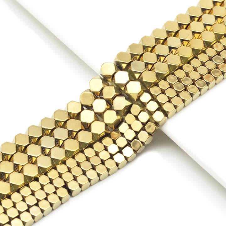 Natural Gold Hematite Cube Smooth Beads, Sku#S144 for wholesale by BestBeads&Beyond