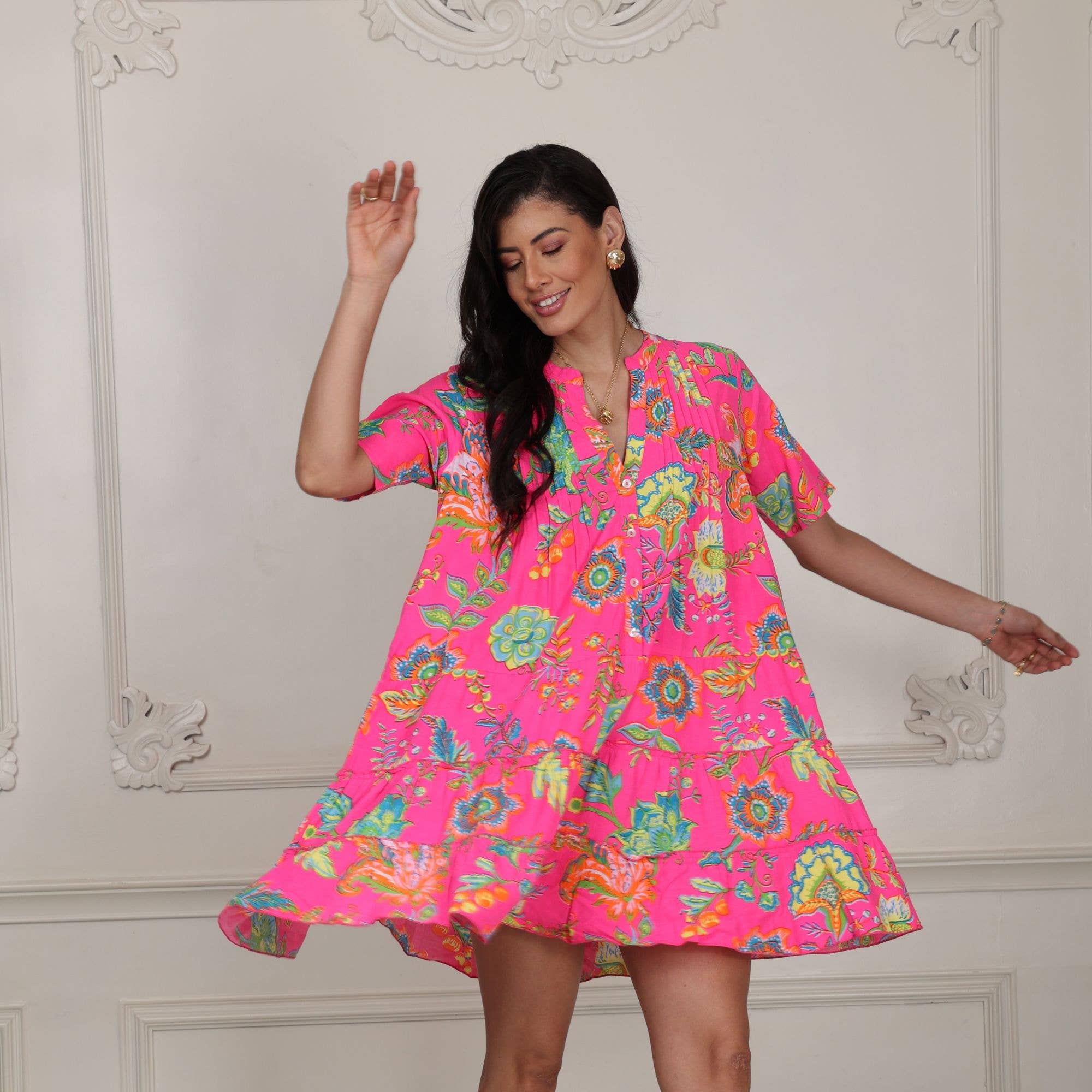 Multicolore Robe à étages à manches courtes 4053 en vente sur Faire5