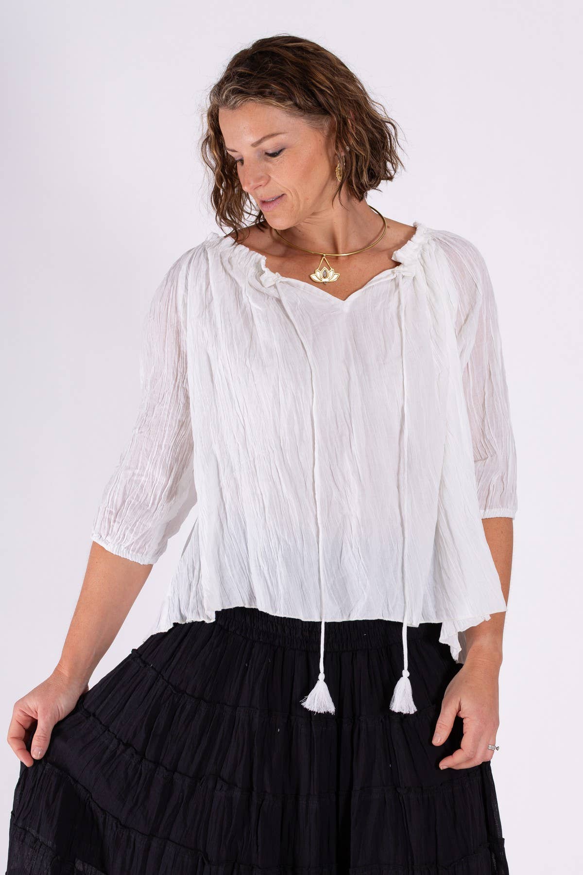 Ombak Designs - Wholesale Blouse – Women’s - BOHO CHEESECLOTH COTTON GYPSY TOP2