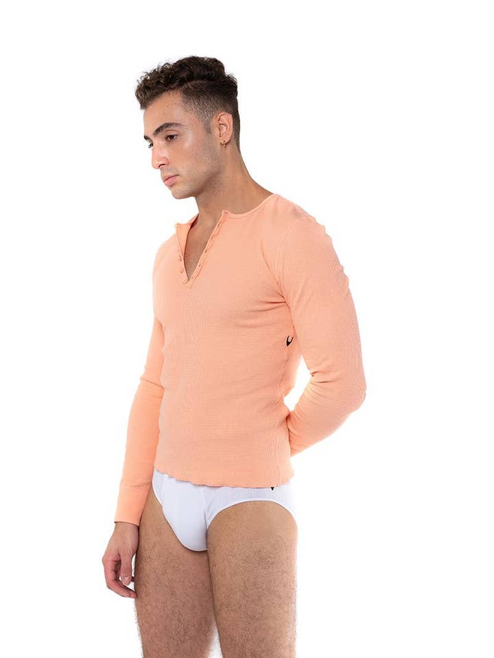 Essential Waffle Long Sleeve Henley Shirt for wholesale by FANG