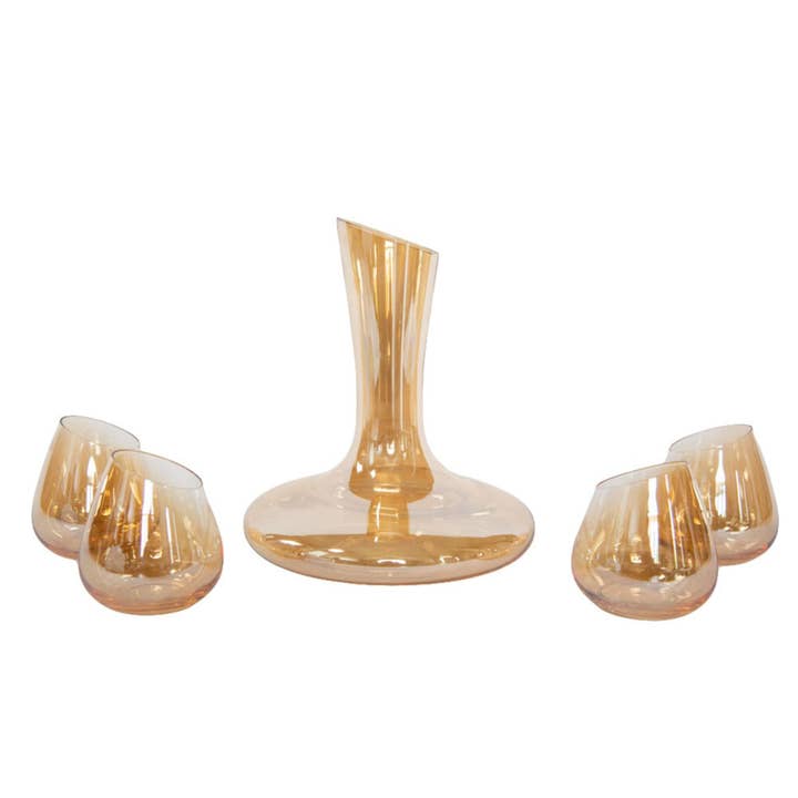 Jeanne Fitz - Wholesale Decanter - Slant Collection Wine Decanter + 4 Stemless Wine Glasses Set