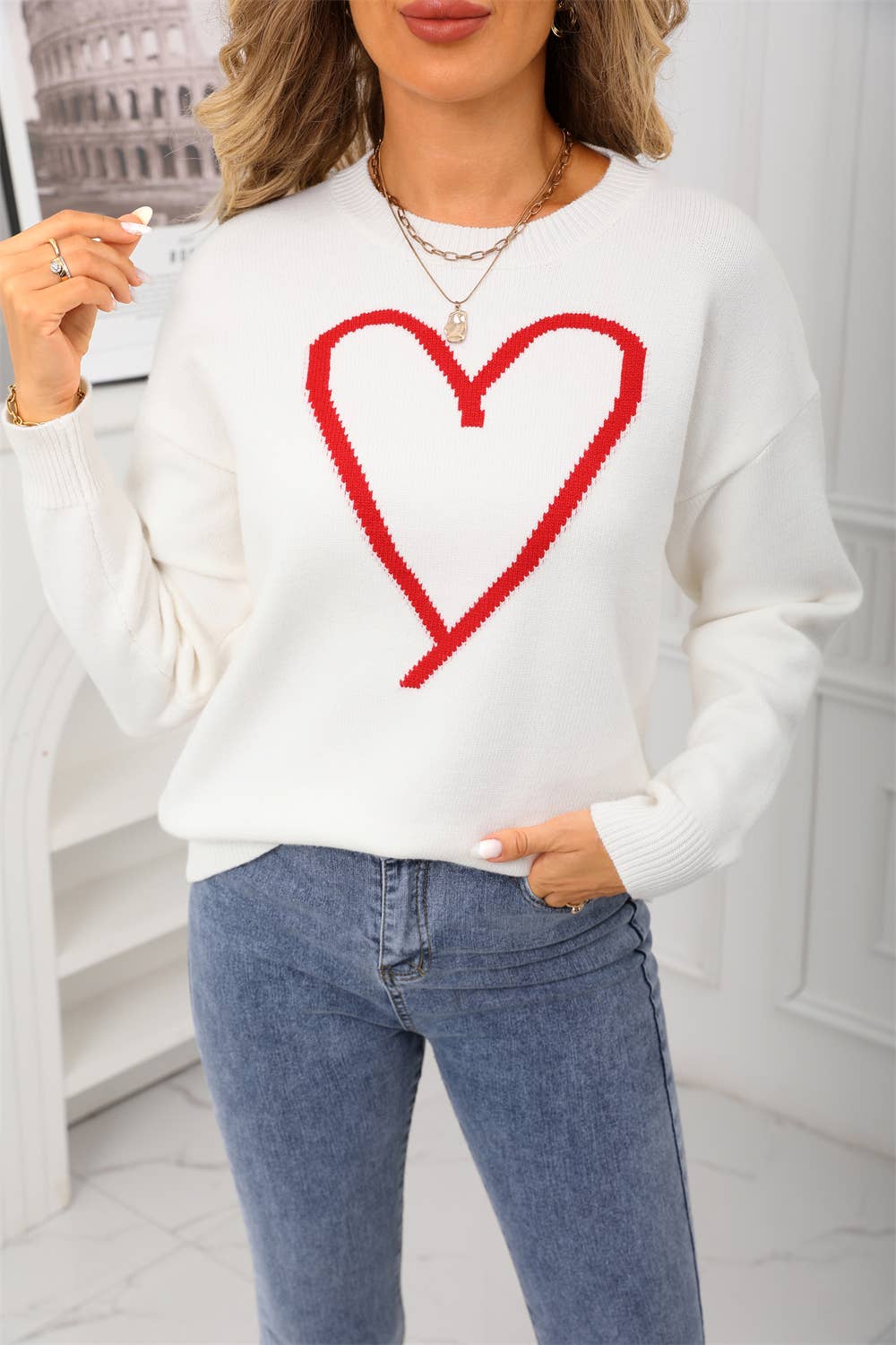 Hope & Sunshine - Wholesale Knit Sweater - Women's - Valentine's Heart Pullover Sweater65