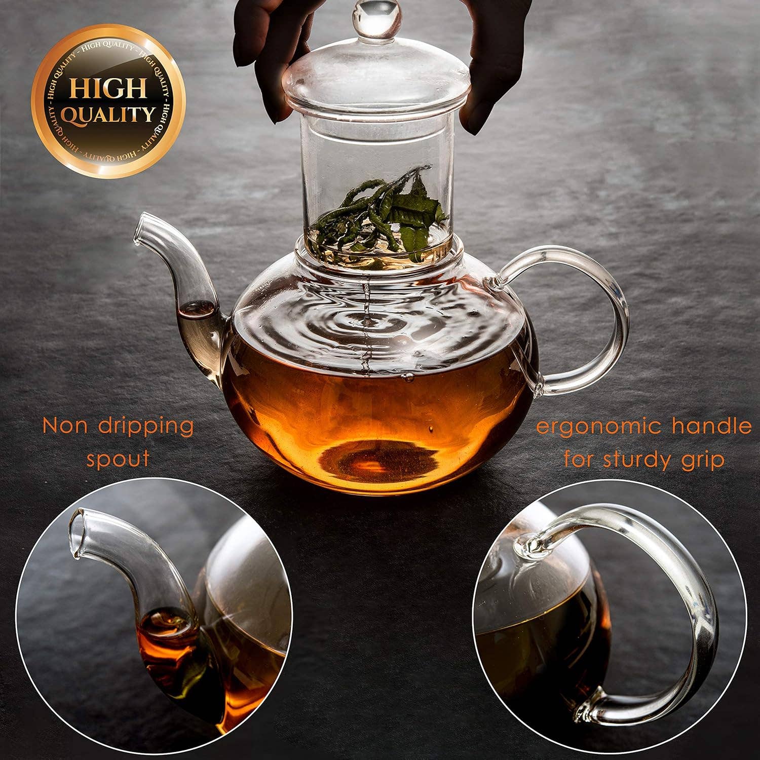 Moss & Stone - Wholesale Tea Pot - Glass 27oz Tea Kettle Infuser & 4 Tea Cups Gift Set, Borosilicate Glass Teapot With Removable Glass Strainer & Teacups Of 2.7 oz, Teapot With Strainer Microwave Safe Tea Maker3