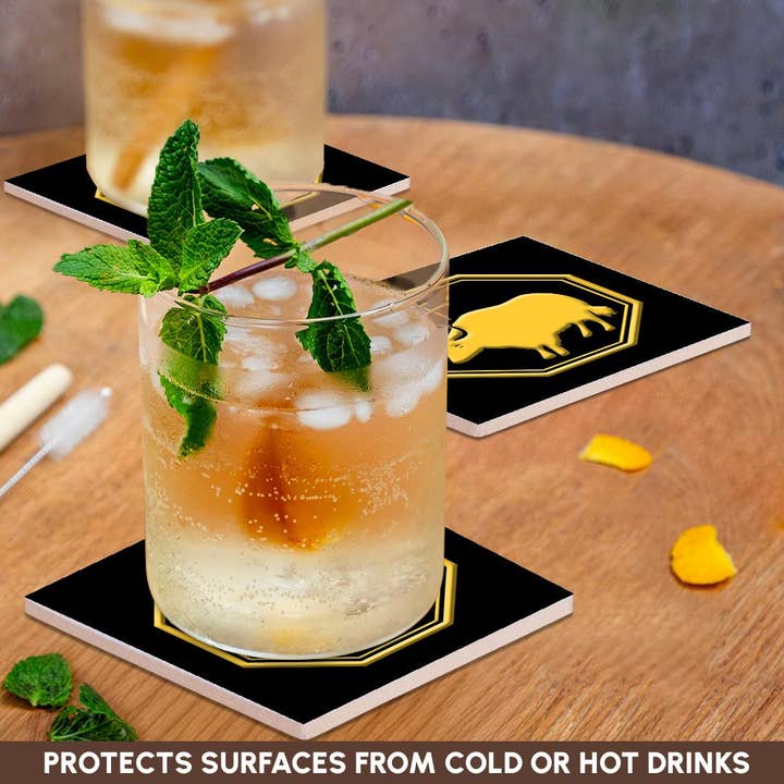 3dRose - Wholesale Coasters - 3dRose, Chinese zodiac symbols. Yellow on black image. The year of the ox, Coaster2