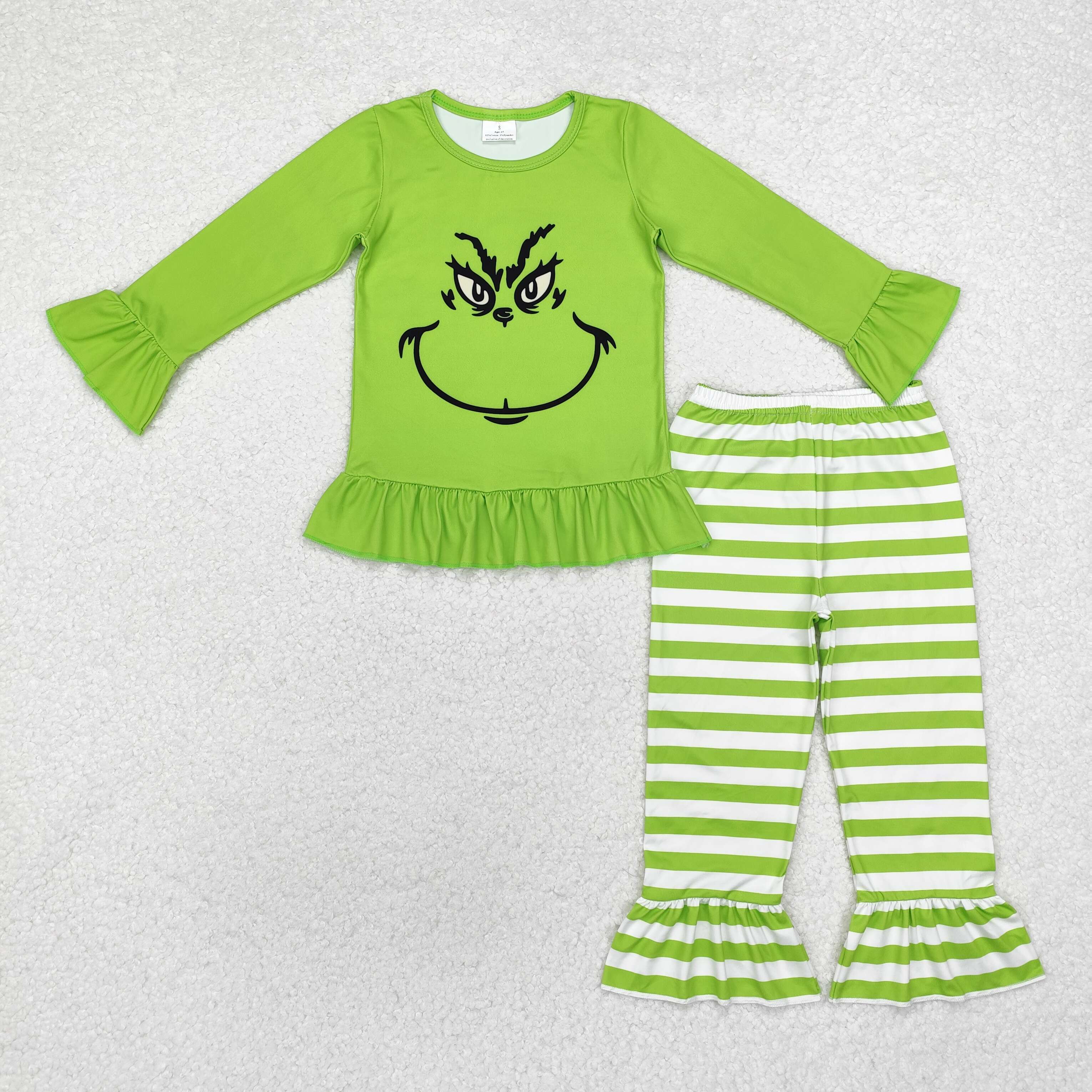 Aier Wholesale - Wholesale Top & Pant Set - Kids - Sibling Baby Girls Santa Snowman Green Face Tunic Pants Christmas Clothes Sets2