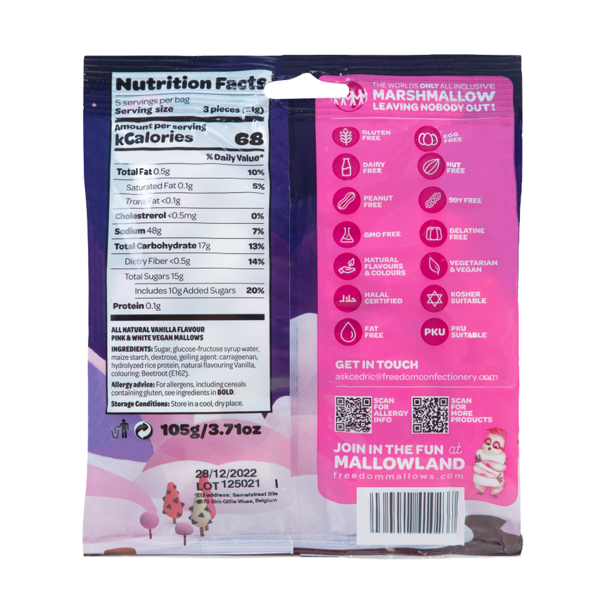 Freedom Confectionery - Wholesale Marshmallow - Vegantic Pink & White Vanilla BBQ Mallows Case of 10x105g3