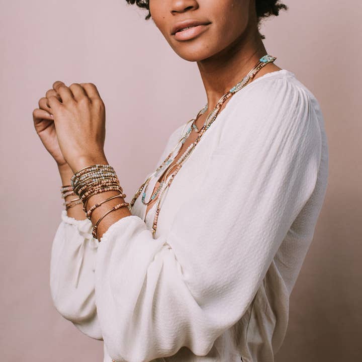 Scout Curated Wears - Wholesale Beaded Bracelet - Scout Wrap : Neptune/rose gold3