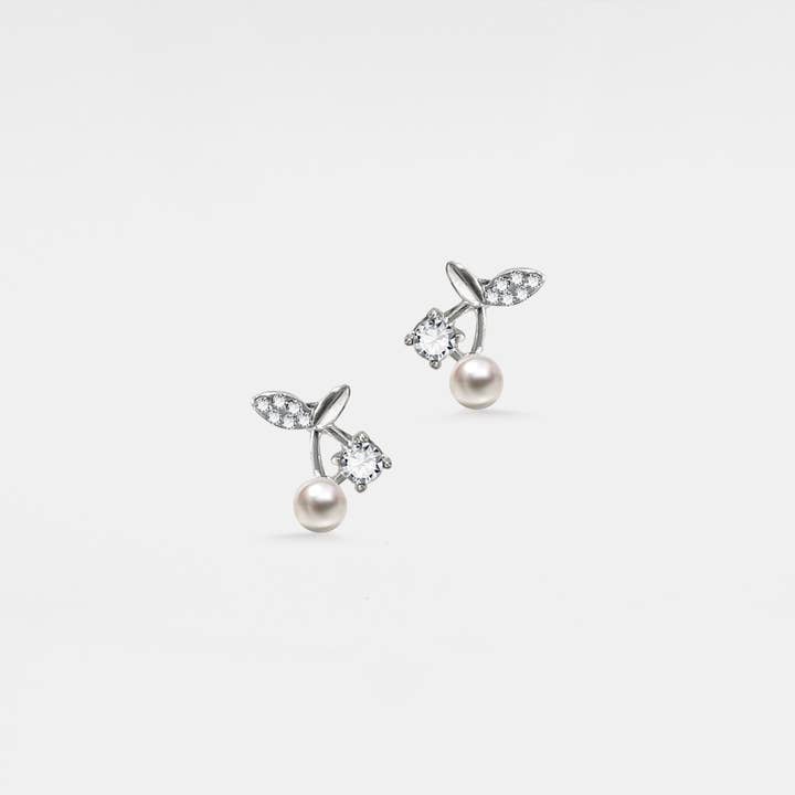 Perimade & Co. LLC - Wholesale Stud/Post Earrings - Dainty Pearl Cherry Stud Earrings in 925 Sterling Silver2