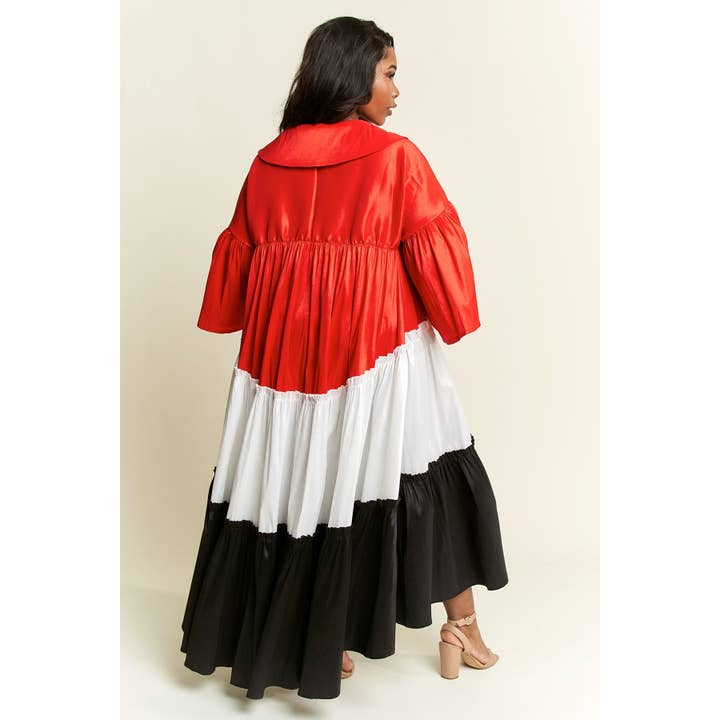 RED Plus Colorblock Pleated Tiered Flare Midi Dress for wholesale on Faire