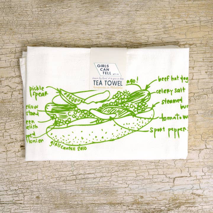 Chicago Hot Dog Tea Towel | kitchen | flour sack | dish for wholesale by Girls Can Tell