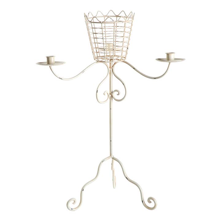 17x17x24" White Metal Basket Candle Holder with Dual Arms for wholesale by A&B Home Group Inc.