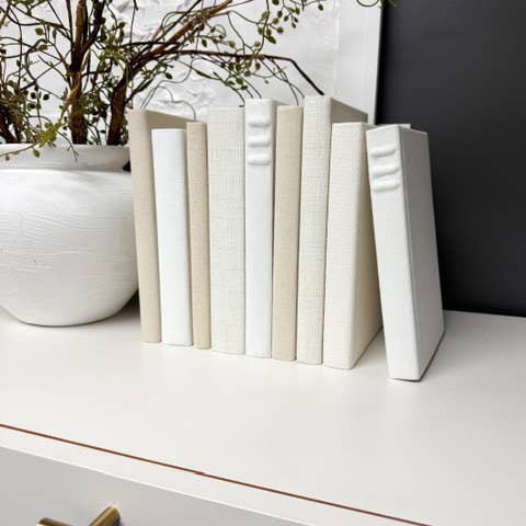 The House of Elements - Wholesale Decorative Tabletop Object - Fabric Covered Books for Shelf Decor- Shades of Cream4