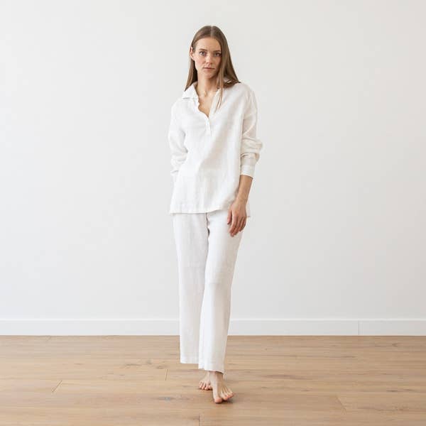 LinenMe - Wholesale Sleepwear Set - Women's - Linen Pyjama White Alma