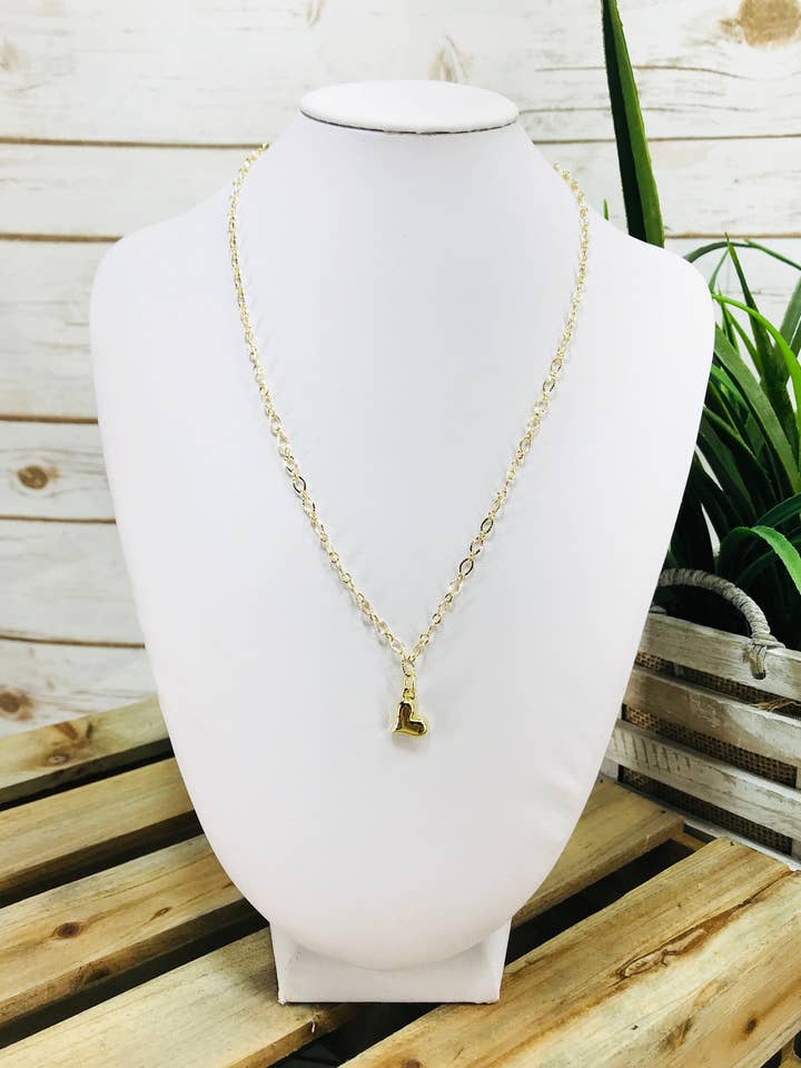 Gold Tone Chain & Small Heart Pendant Necklace for wholesale by Magnolia & Peach Jewelry Boutique, LLC