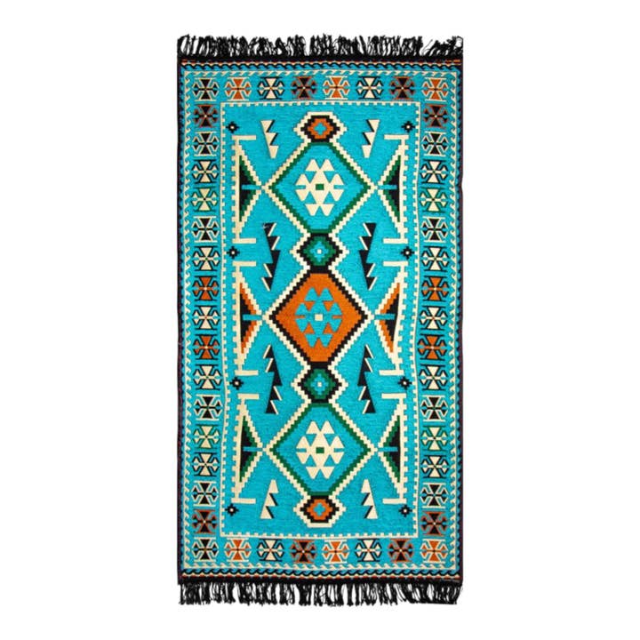 Carpet with Kilim motifs - Blue - 150x80x1cm for wholesale by cotonIQ
