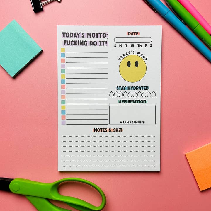 Devise du jour : Bloc-notes Fais-le Bordel - Drôle - Coquin - Adulte - Impertinent - Non filtré - Sarcastique - Pertinent - Moqueur - Motivant pour la vente par Erin Dayhaw